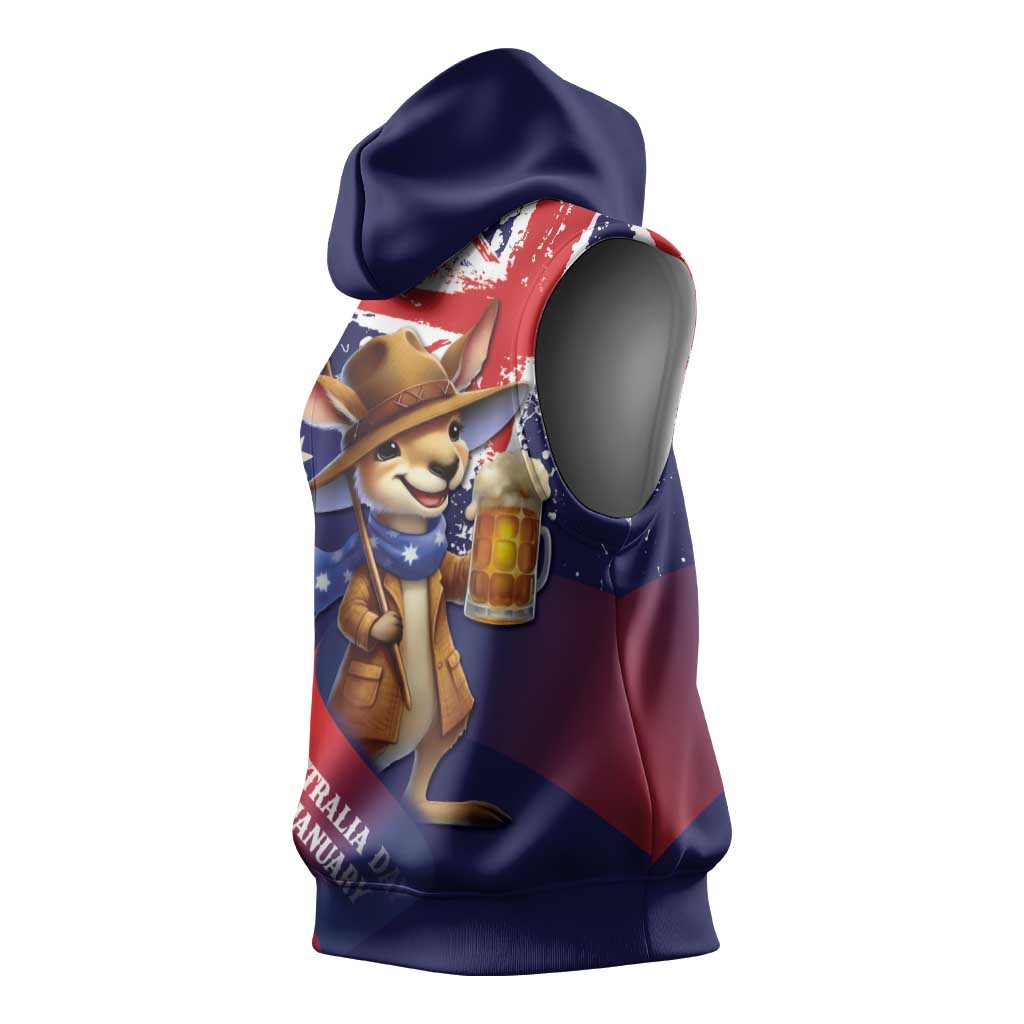 Australia Day Kangaroo Flag Sleeveless Hoodie Aussie Aussie Aussie Oi Oi Oi - Aussie Hoodie