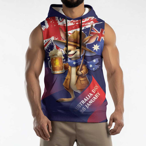 Australia Day Kangaroo Flag Sleeveless Hoodie Aussie Aussie Aussie Oi Oi Oi - Aussie Hoodie