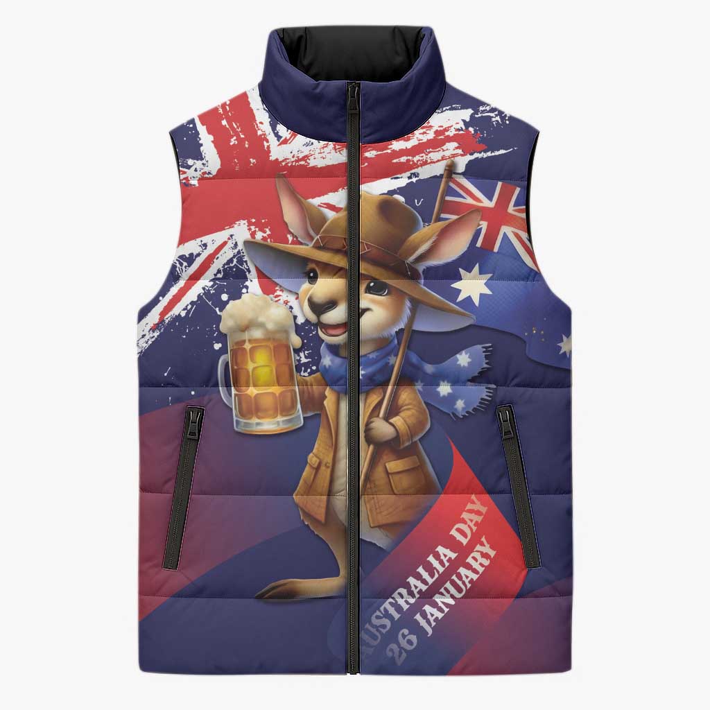 Australia Day Kangaroo Flag Sleeveless Puffer Jacket Aussie Aussie Aussie Oi Oi Oi - Aussie Hoodie