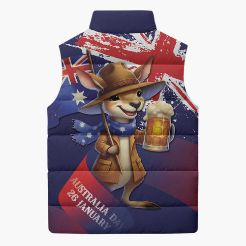 Australia Day Kangaroo Flag Sleeveless Puffer Jacket Aussie Aussie Aussie Oi Oi Oi - Aussie Hoodie