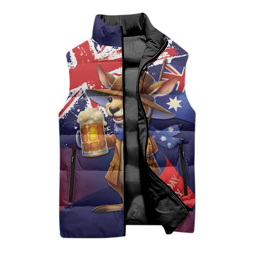 Australia Day Kangaroo Flag Sleeveless Puffer Jacket Aussie Aussie Aussie Oi Oi Oi - Aussie Hoodie