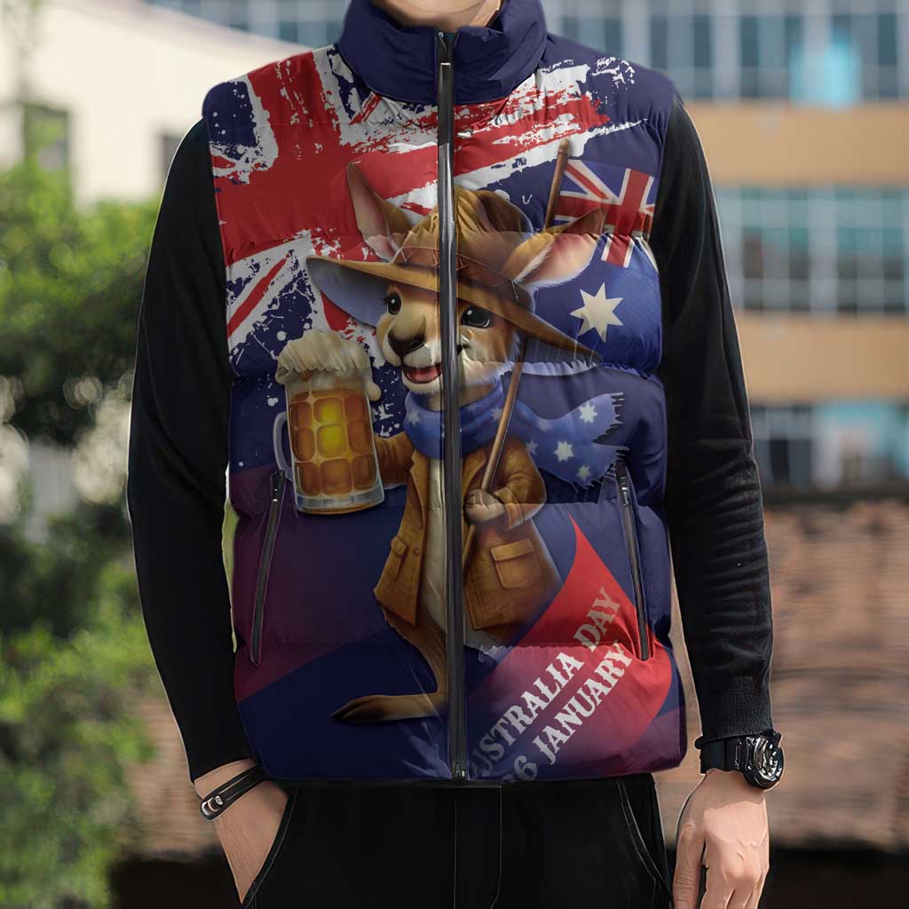 Australia Day Kangaroo Flag Sleeveless Puffer Jacket Aussie Aussie Aussie Oi Oi Oi - Aussie Hoodie