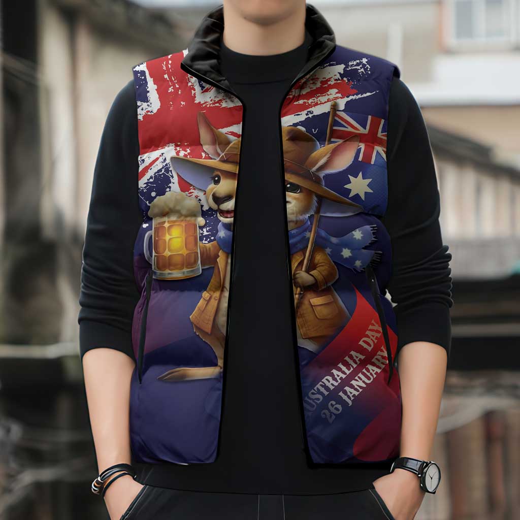Australia Day Kangaroo Flag Sleeveless Puffer Jacket Aussie Aussie Aussie Oi Oi Oi - Aussie Hoodie