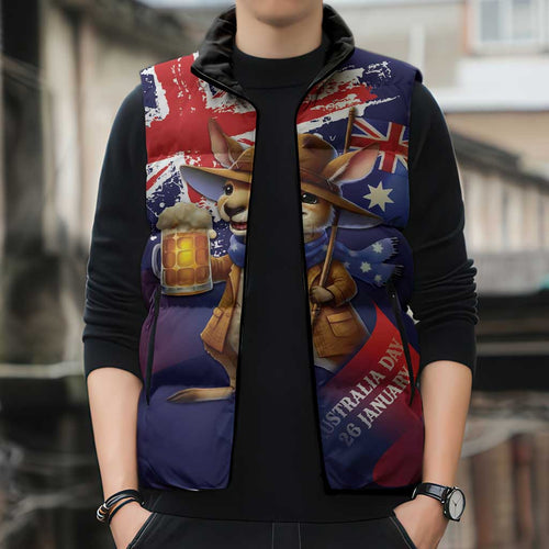 Australia Day Kangaroo Flag Sleeveless Puffer Jacket Aussie Aussie Aussie Oi Oi Oi - Aussie Hoodie