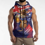 Australia Day Kangaroo Flag Sleeveless Zip Hoodie Aussie Aussie Aussie Oi Oi Oi - Aussie Hoodie