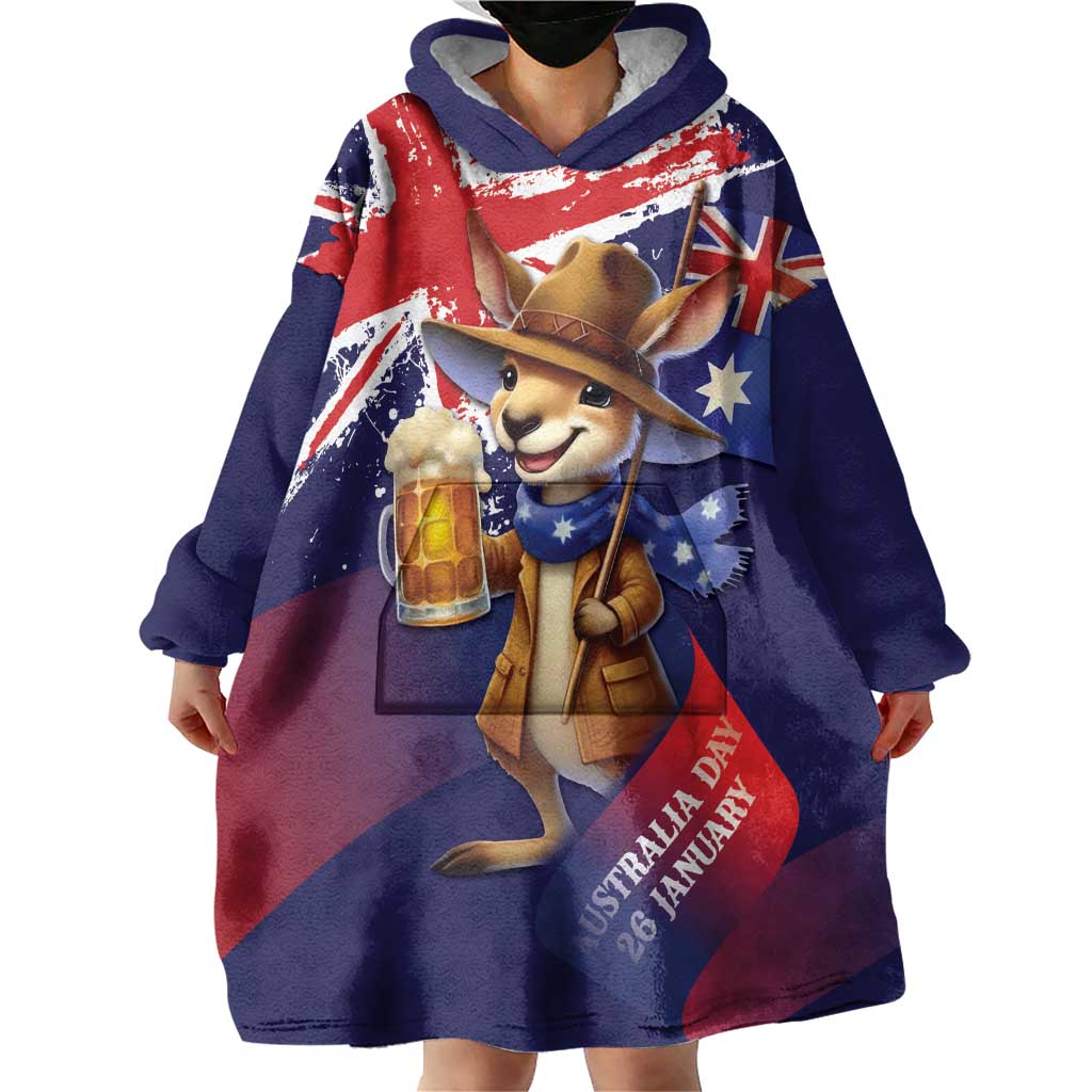 Australia Day Kangaroo Flag Wearable Blanket Hoodie Aussie Aussie Aussie Oi Oi Oi - Aussie Hoodie
