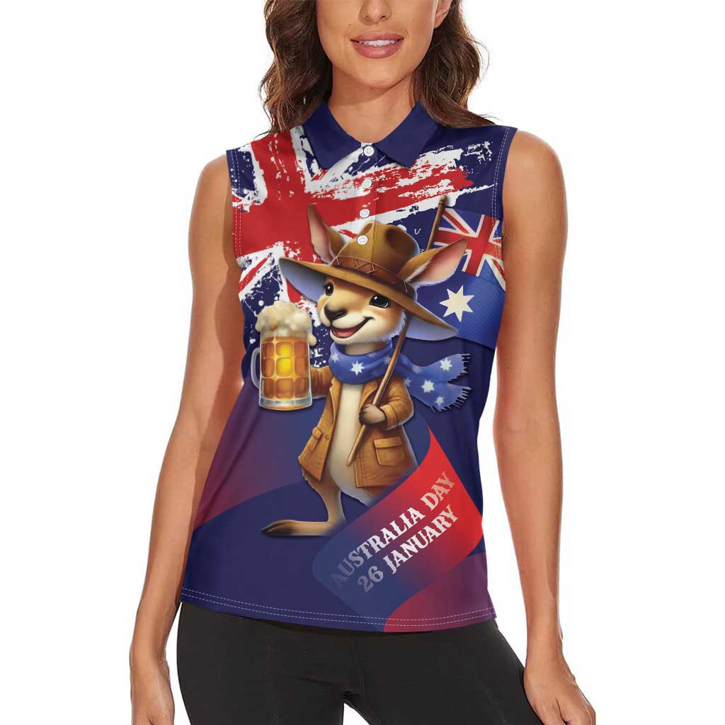 Australia Day Kangaroo Flag Women Sleeveless Polo Shirt Aussie Aussie Aussie Oi Oi Oi - Aussie Hoodie
