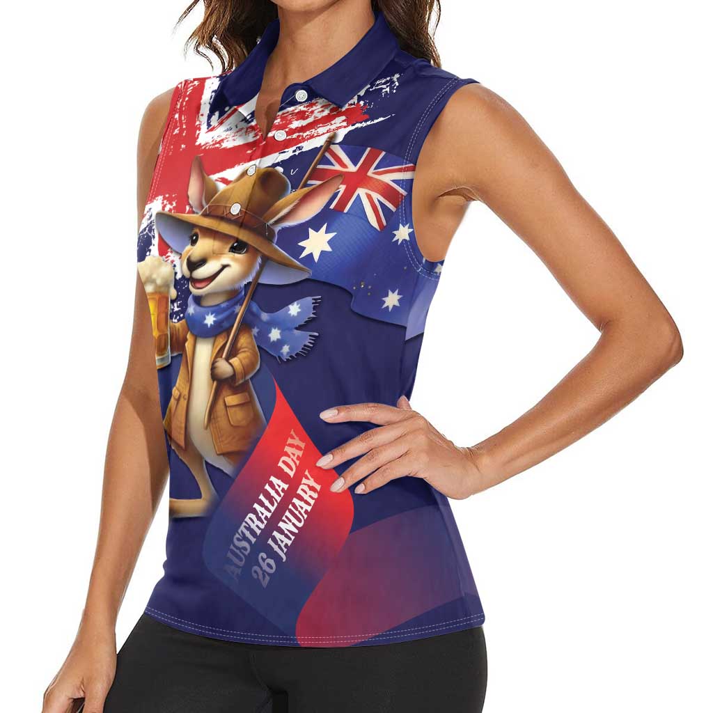 Australia Day Kangaroo Flag Women Sleeveless Polo Shirt Aussie Aussie Aussie Oi Oi Oi - Aussie Hoodie