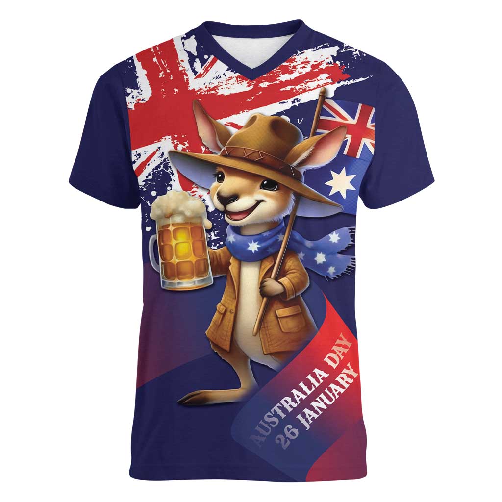 Australia Day Kangaroo Flag Women V-Neck T-Shirt Aussie Aussie Aussie Oi Oi Oi - Aussie Hoodie