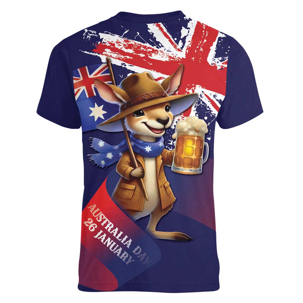 Australia Day Kangaroo Flag Women V-Neck T-Shirt Aussie Aussie Aussie Oi Oi Oi - Aussie Hoodie