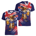 Australia Day Kangaroo Flag Women V-Neck T-Shirt Aussie Aussie Aussie Oi Oi Oi - Aussie Hoodie