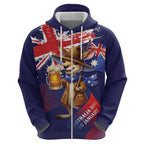 Australia Day Kangaroo Flag Zip Hoodie Aussie Aussie Aussie Oi Oi Oi - Aussie Hoodie