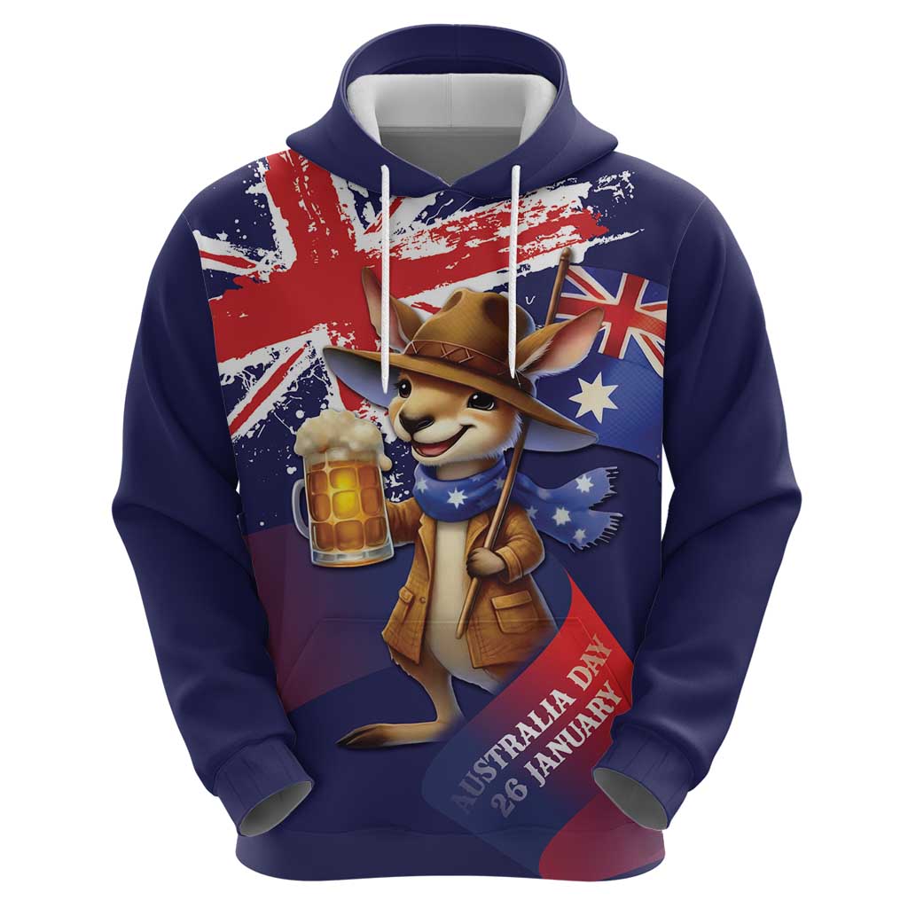 Australia Day Kangaroo Flag Zip Hoodie Aussie Aussie Aussie Oi Oi Oi - Aussie Hoodie