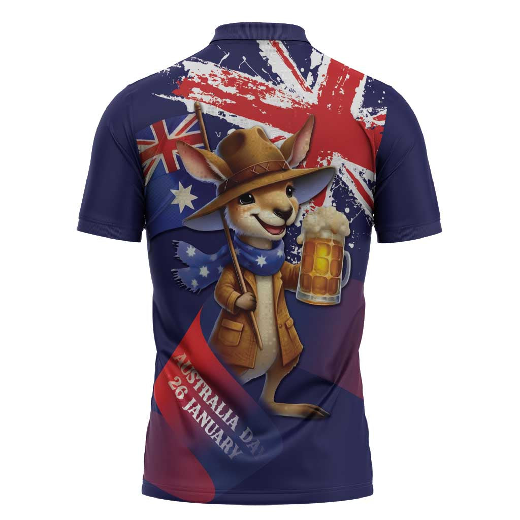 Australia Day Kangaroo Flag Zipper Polo Shirt Aussie Aussie Aussie Oi Oi Oi - Aussie Hoodie