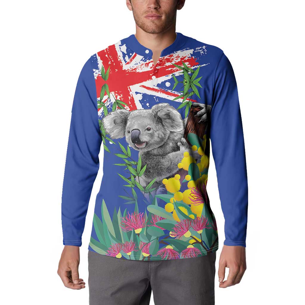 Australia Day Koala Button Sweatshirt Aussie Aussie Aussie Oi Oi Oi Blue Color - Aussie Hoodie