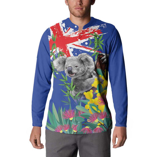 Australia Day Koala Button Sweatshirt Aussie Aussie Aussie Oi Oi Oi Blue Color - Aussie Hoodie