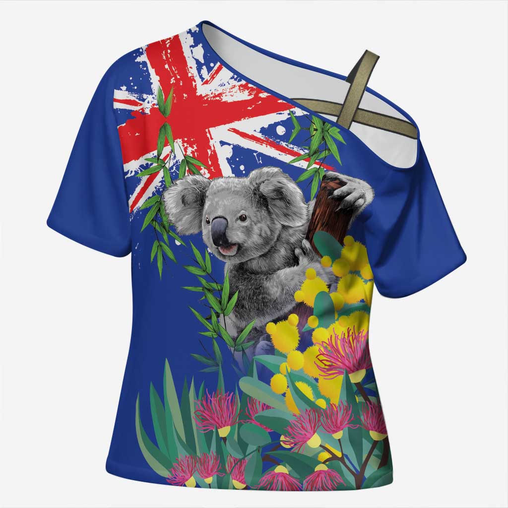 Australia Day Koala Cross Shoulder Shirt Aussie Aussie Aussie Oi Oi Oi Blue Color - Aussie Hoodie