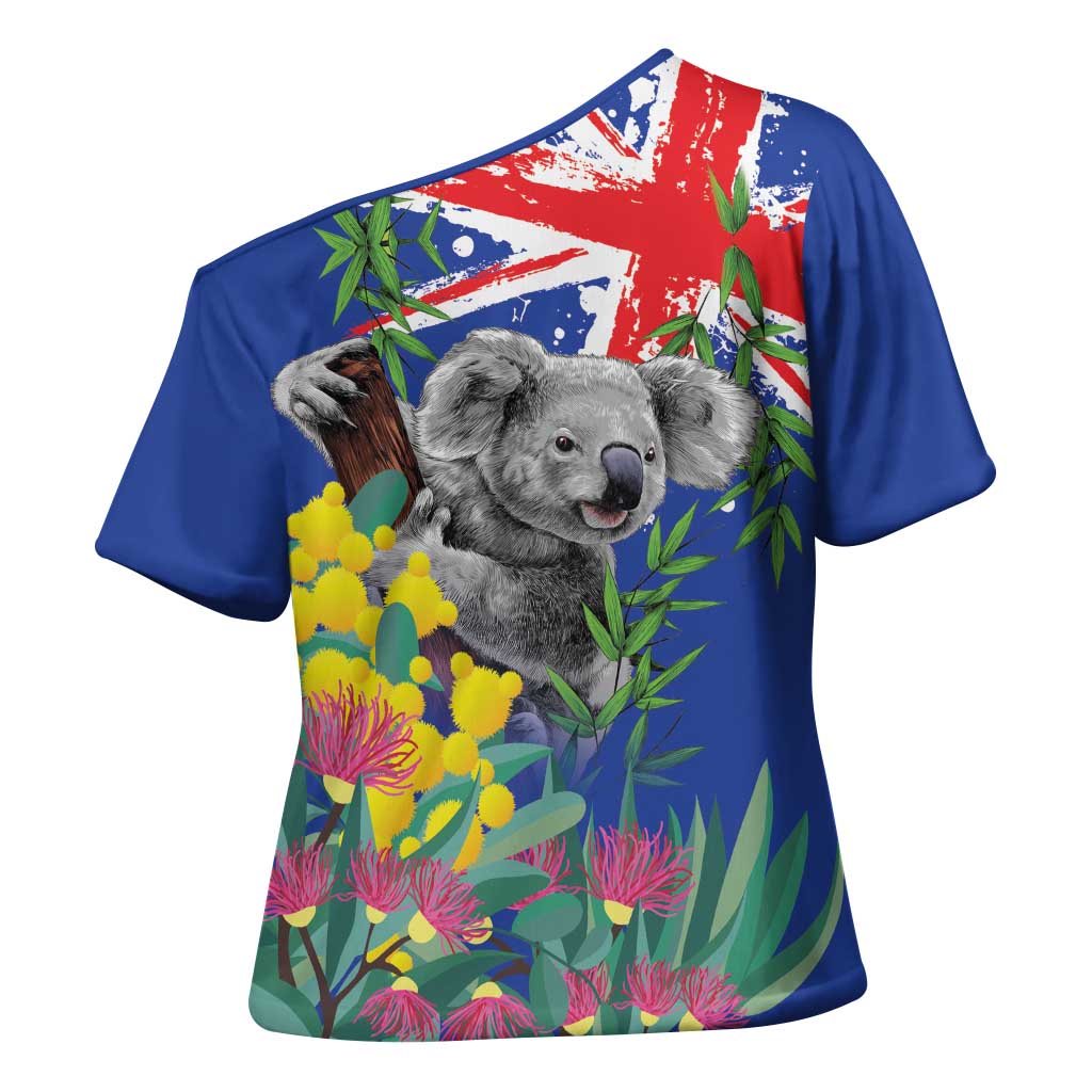 Australia Day Koala Cross Shoulder Shirt Aussie Aussie Aussie Oi Oi Oi Blue Color - Aussie Hoodie