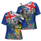 Australia Day Koala Cross Shoulder Shirt Aussie Aussie Aussie Oi Oi Oi Blue Color - Aussie Hoodie