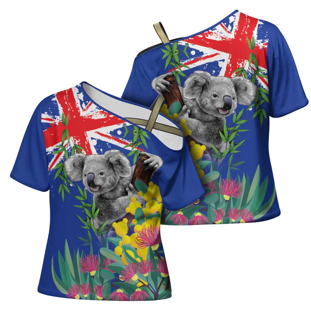 Australia Day Koala Cross Shoulder Shirt Aussie Aussie Aussie Oi Oi Oi Blue Color - Aussie Hoodie