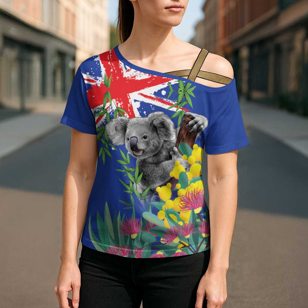 Australia Day Koala Cross Shoulder Shirt Aussie Aussie Aussie Oi Oi Oi Blue Color - Aussie Hoodie