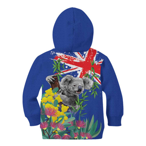 Australia Day Koala Kid Hoodie Aussie Aussie Aussie Oi Oi Oi Blue Color - Aussie Hoodie