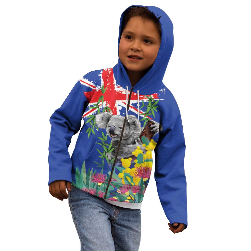 Australia Day Koala Kid Hoodie Aussie Aussie Aussie Oi Oi Oi Blue Color - Aussie Hoodie