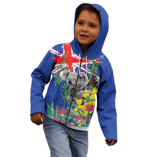 Australia Day Koala Kid Hoodie Aussie Aussie Aussie Oi Oi Oi Blue Color - Aussie Hoodie