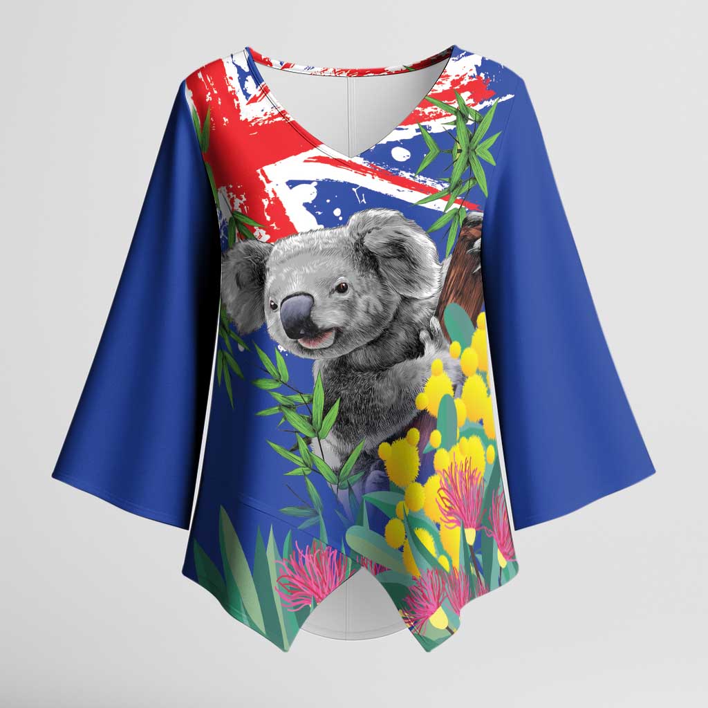Australia Day Koala Kimono Sleeve Blouse Aussie Aussie Aussie Oi Oi Oi Blue Color - Aussie Hoodie