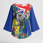Australia Day Koala Kimono Sleeve Blouse Aussie Aussie Aussie Oi Oi Oi Blue Color - Aussie Hoodie