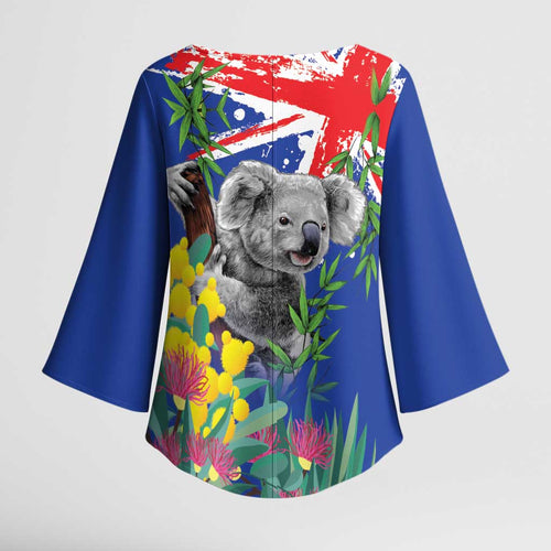 Australia Day Koala Kimono Sleeve Blouse Aussie Aussie Aussie Oi Oi Oi Blue Color - Aussie Hoodie