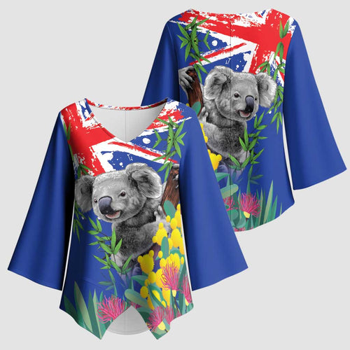 Australia Day Koala Kimono Sleeve Blouse Aussie Aussie Aussie Oi Oi Oi Blue Color - Aussie Hoodie