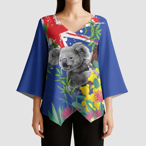 Australia Day Koala Kimono Sleeve Blouse Aussie Aussie Aussie Oi Oi Oi Blue Color - Aussie Hoodie