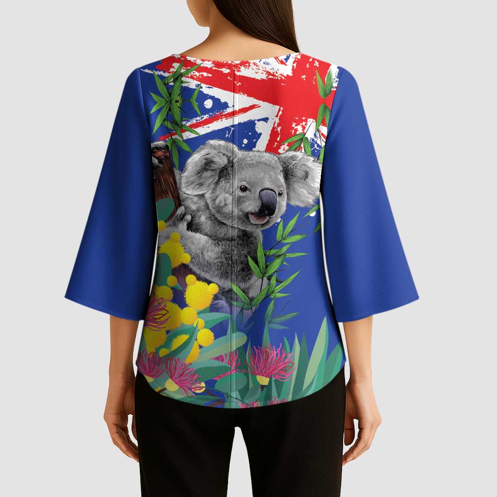 Australia Day Koala Kimono Sleeve Blouse Aussie Aussie Aussie Oi Oi Oi Blue Color - Aussie Hoodie
