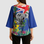 Australia Day Koala Kimono Sleeve Blouse Aussie Aussie Aussie Oi Oi Oi Blue Color - Aussie Hoodie