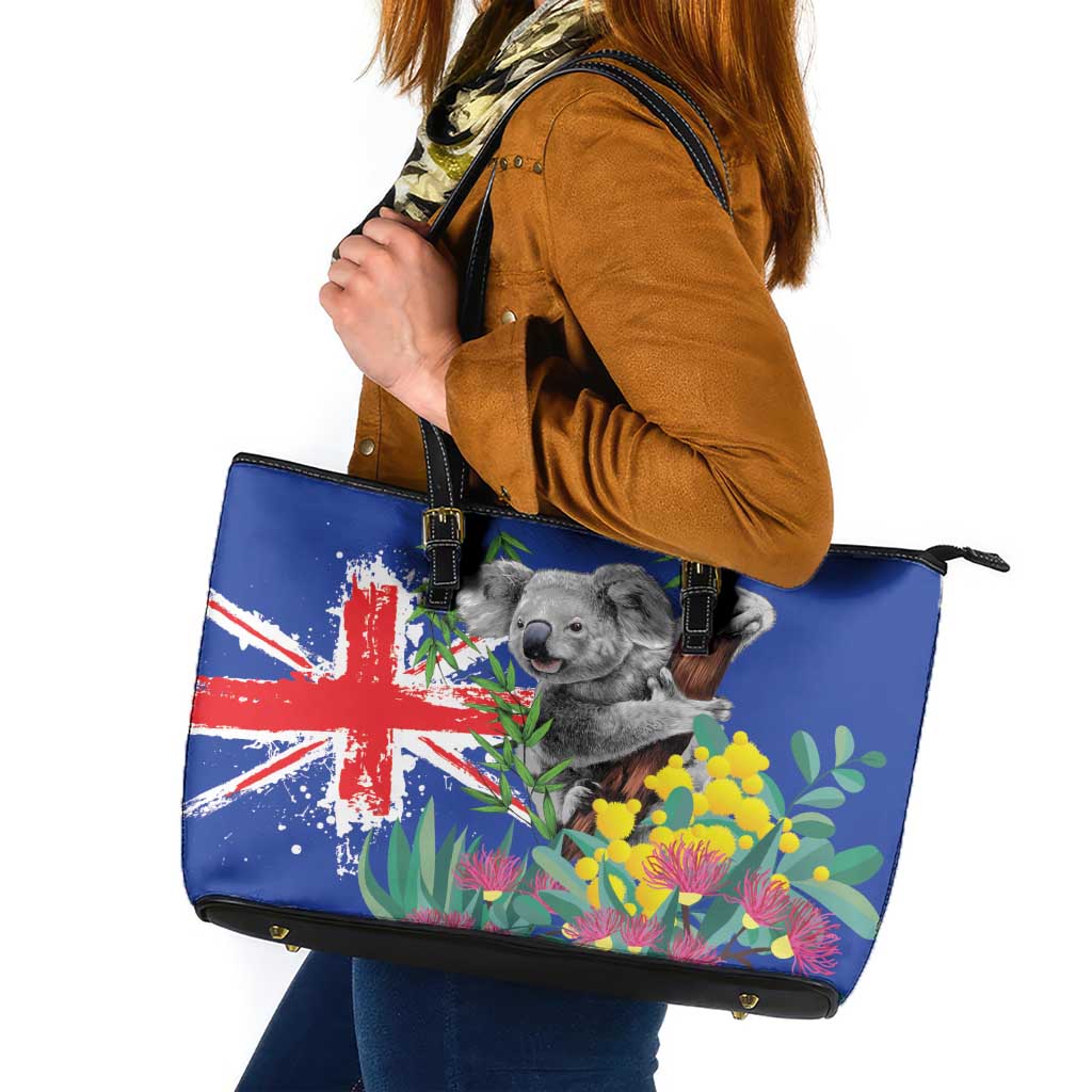 Australia Day Koala Leather Tote Bag Aussie Aussie Aussie Oi Oi Oi Blue Color - Aussie Hoodie