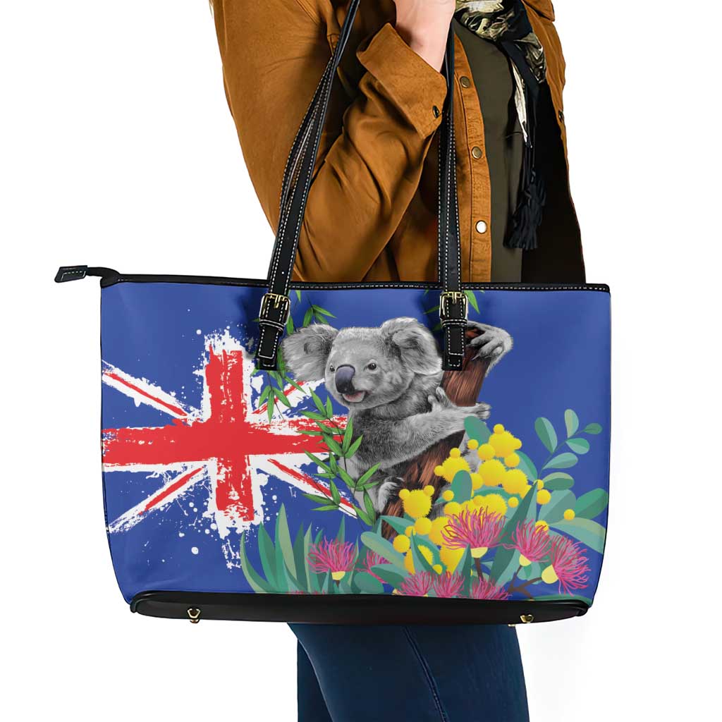 Australia Day Koala Leather Tote Bag Aussie Aussie Aussie Oi Oi Oi Blue Color - Aussie Hoodie