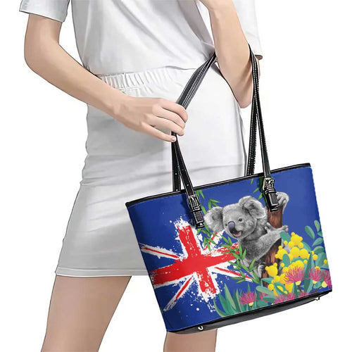 Australia Day Koala Leather Tote Bag Aussie Aussie Aussie Oi Oi Oi Blue Color - Aussie Hoodie