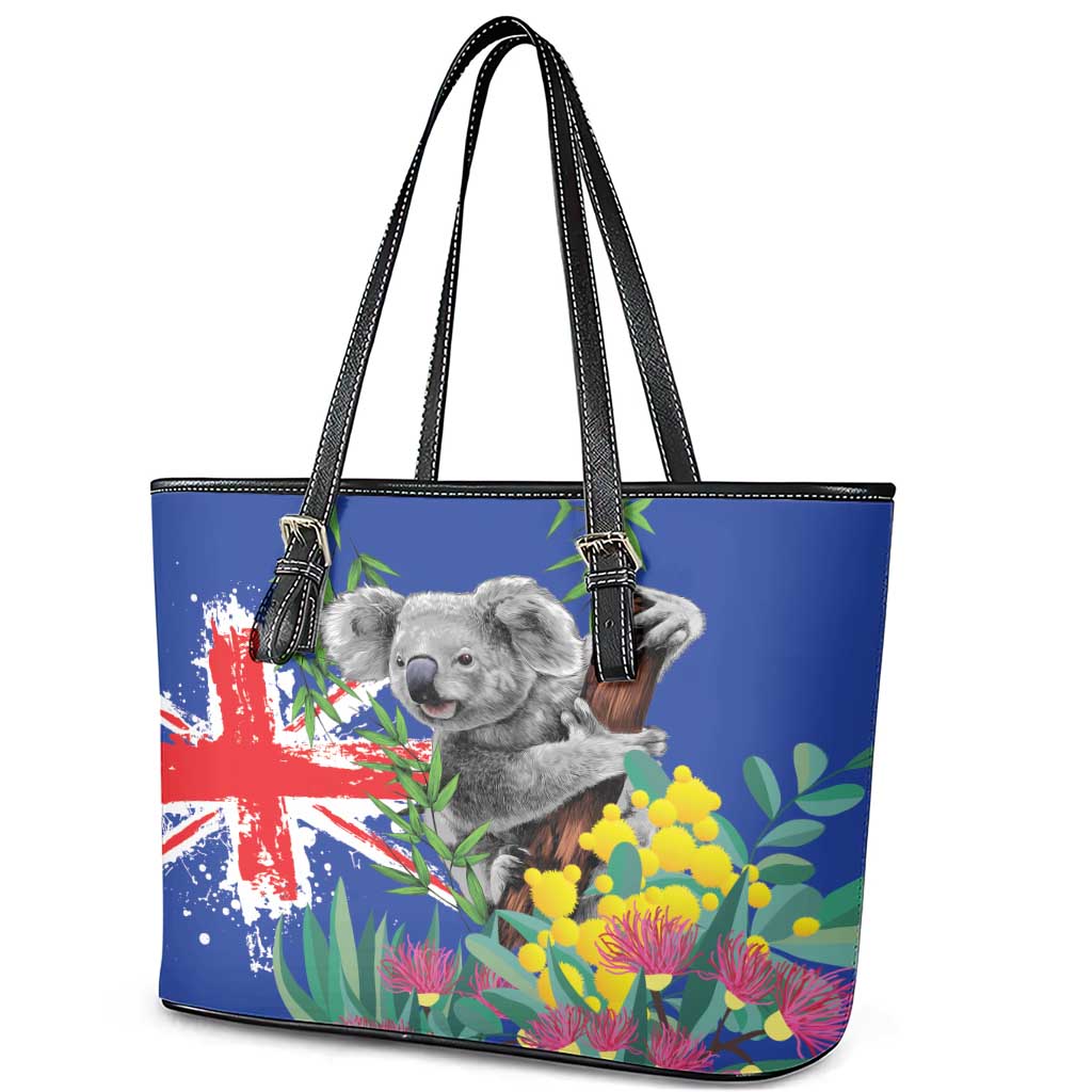 Australia Day Koala Leather Tote Bag Aussie Aussie Aussie Oi Oi Oi Blue Color - Aussie Hoodie