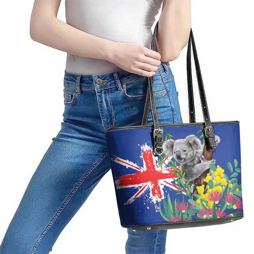 Australia Day Koala Leather Tote Bag Aussie Aussie Aussie Oi Oi Oi Blue Color - Aussie Hoodie