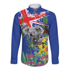 Australia Day Koala Long Sleeve Button Shirt Aussie Aussie Aussie Oi Oi Oi Blue Color - Aussie Hoodie