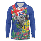Australia Day Koala Long Sleeve Polo Shirt Aussie Aussie Aussie Oi Oi Oi Blue Color - Aussie Hoodie