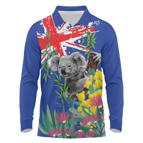 Australia Day Koala Long Sleeve Polo Shirt Aussie Aussie Aussie Oi Oi Oi Blue Color - Aussie Hoodie