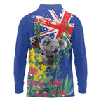 Australia Day Koala Long Sleeve Polo Shirt Aussie Aussie Aussie Oi Oi Oi Blue Color - Aussie Hoodie