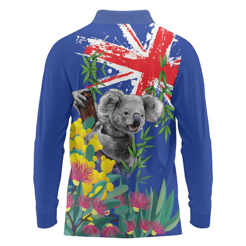 Australia Day Koala Long Sleeve Polo Shirt Aussie Aussie Aussie Oi Oi Oi Blue Color - Aussie Hoodie