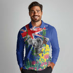Australia Day Koala Long Sleeve Polo Shirt Aussie Aussie Aussie Oi Oi Oi Blue Color - Aussie Hoodie