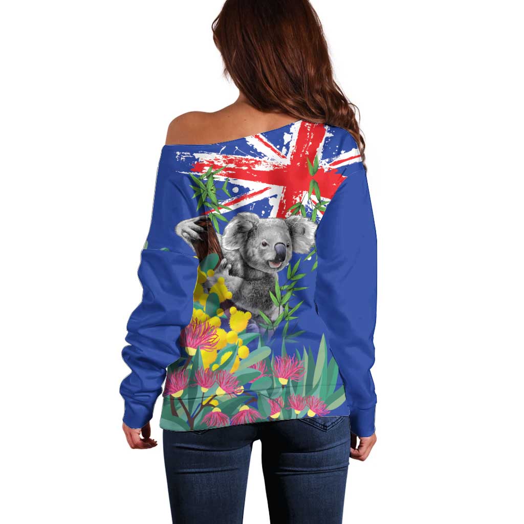 Australia Day Koala Off Shoulder Sweater Aussie Aussie Aussie Oi Oi Oi Blue Color - Aussie Hoodie