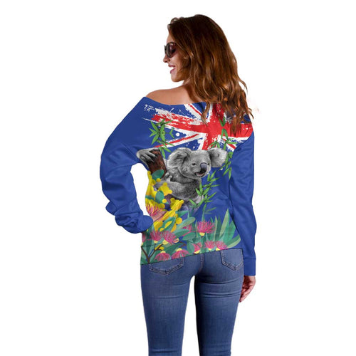 Australia Day Koala Off Shoulder Sweater Aussie Aussie Aussie Oi Oi Oi Blue Color - Aussie Hoodie