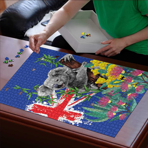 Australia Day Koala Puzzle Aussie Aussie Aussie Oi Oi Oi Blue Color - Aussie Hoodie
