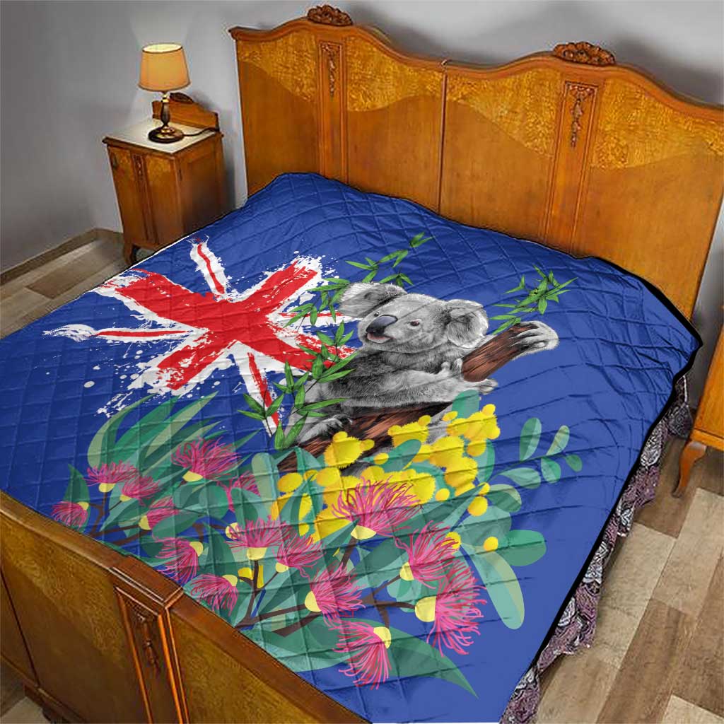 Australia Day Koala Quilt Aussie Aussie Aussie Oi Oi Oi Blue Color - Aussie Hoodie